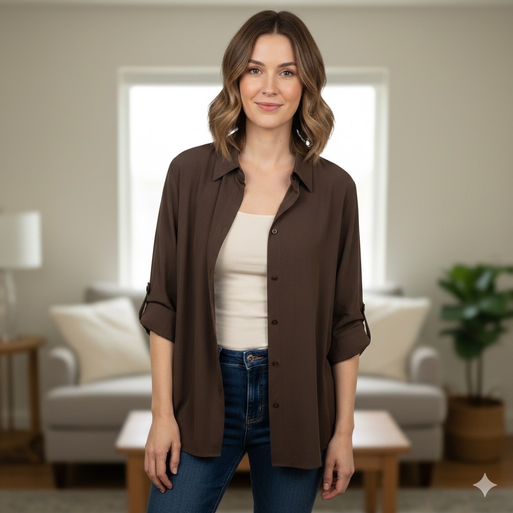 NYGARD Silk Blend Brown Utility Button Down Shirt Jacket Size 14